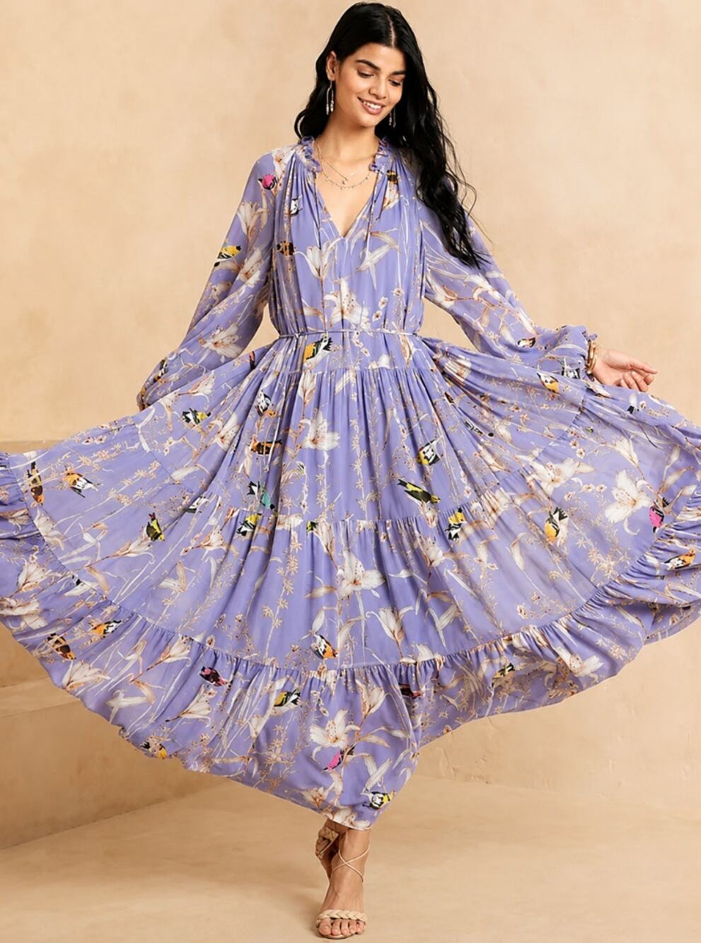 BANANA REPUBLIC Tiered Maxi Dress in Purple Print Size XS NEW